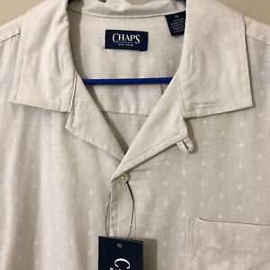 Chaps By Ralph Lauren Men’s Button Up Shirt Linen Blend Unique Print Beige Sz XL
