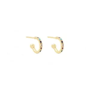 Genuine Diamond Ruby/Sapphire/Emerald/Turquoise Huggie Hoop 14K Gold Earring - Picture 1 of 4