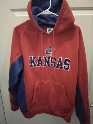 Kansas Jayhawks NCAA Hombres Sudadera con Capucha Talla L Rojo Azul Pullover Bolsillos Foto 1 de 4