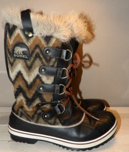 SOREL TOFINO CHEVRON FAUX FUR MID-CALF BROWN WATERPROOF SNOW BOOTS SIZE 9.5 - Picture 1 of 5
