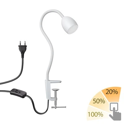 Lampada a morsetto GU10 KLUK con collo d'oca bianco incl. GU10 dimmerabile in 3 - Immagine 1 di 4