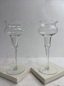 Candelabros de cristal festoneado soplado a mano Princess House Heritage de colección 2 piezas - Imagen 1 de 7