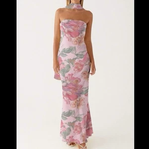 Rosa geblümtes Maxikleid unter der Pagode mit Schal Größe L - Bild 1 von 7