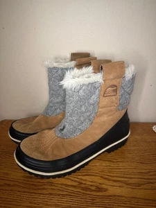 Botas de nieve Sorel Tivoli II para mujer 10,5 con ribete de piel marrón punta redonda - Imagen 1 de 5