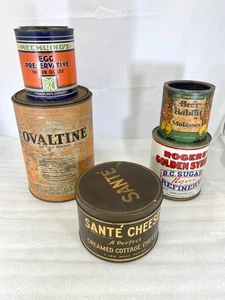 Antique 5 Assorted Tins Ovaltine,Sante Cheese,Rogers Syrup,Brer Rabbit Molasses - Picture 1 of 2