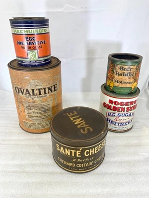 Antique 5 Assorted Tins Ovaltine,Sante Cheese,Rogers Syrup,Brer Rabbit Molasses - Image 1 of 2
