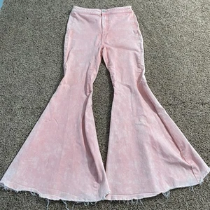 Pantalones de mezclilla We The Free Just flotantes acampanados para mujer 29 campana parte inferior 29x31 dobladillo crudo rosa - Imagen 1 de 10