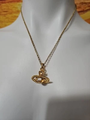 Authentic Vivienne Westwood Orb Safety Pin Necklace Gold Chain Pendant With Box - Image 1 of 4