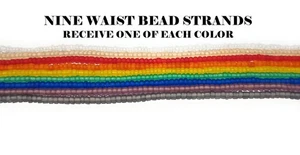 Pack of 9 Frosted Glass Waist Beads, 42 Inches of Beads on Tie-on Cotton Strings - Picture 1 of 13