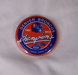 Denver Broncos Super Bowl XXII 1987 AFC Champions Pinback insignia fútbol - Imagen 1 de 2