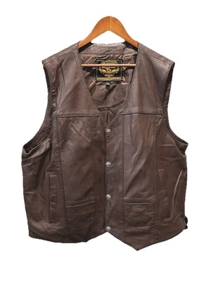 Milwaukee Leather Vest Mens 5XL Chocolate Brown Motorcycle Cowboy Buffalo Snap - Image 1 of 4