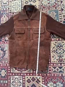  Suede Leather Cardigan  Jacket Brown - Picture 1 of 16