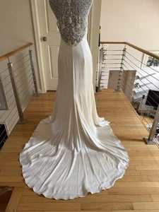 BADGLEY MISCHKA 4 (6) Cream Silk Embroidered Back Sweetheart Wedding Dress Gown - Picture 1 of 24