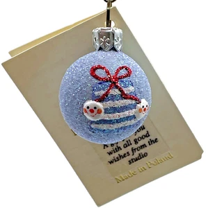 Patricia Breen Studio Gift Ball Present Snow Faces Blue Christmas Ornament CATZ - Picture 1 of 10