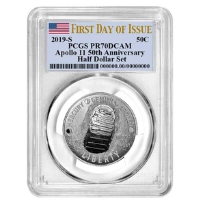 2019-S Proof 50c Apollo 11 50th Ann. Half Dollar PCGS PR70UC FDOI Flag Label - Picture 1 of 3