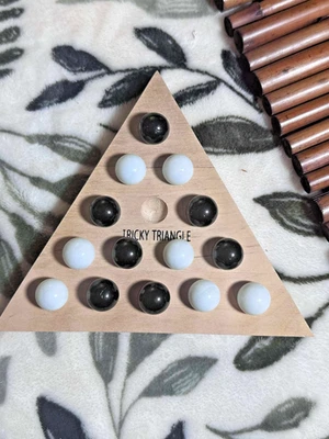 Vintage Tricky Triangle Board Game Glass Marbles Classic Marble Solitaire Puzzle - Image 1 of 3