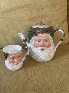 Tetera Department 56 Santa 2001 pintada a mano por Peggy Toole con 1 taza - Imagen 1 de 23