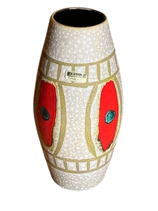 Vaso Vintage Scheurich 248-22 Fat Lava Ceramica 8,5 pollici Grigio Rosso Teal Germania Ovest - Foto 1 di 8