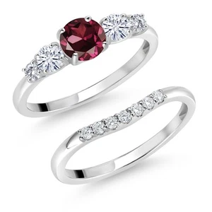 10K White Gold Rhodolite Garnet White Moissanite and White Lab Grown Diamond 5 - Picture 1 of 7