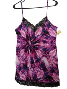 In Bloom By Jonquil Pink Tie Dye Chemise Spaghetti Strap Lace Y2K Top Size M - Picture 1 of 8
