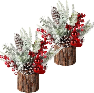Small Christmas Tree with Christmas Ornaments Pine Cone Berry, Tabletop Artifici - Picture 1 of 7