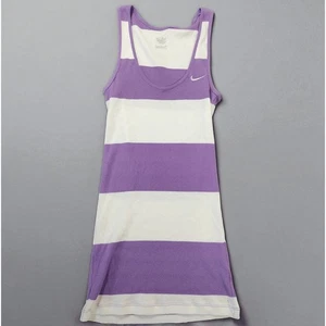 Vtg Y2K NIKE Purple White Wide Rugby Stripe Ribbed Cotton Long Tank Top Sporty S - Picture 1 of 9
