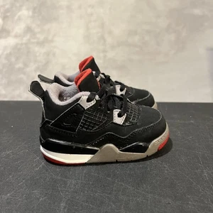 Nike Air Jordan 4 Retro Bred Zapatos Niño Pequeño Talla 5C Negro Rojo Cemento Gris Nubuck - Imagen 1 de 9