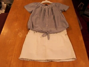 Polo Ralph Lauren Girl's Blue White Striped Smock/Justrice Denim Skort-Sz. 10/12 - Picture 1 of 5