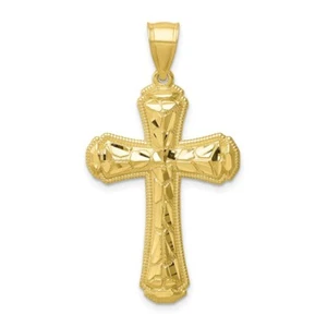 Real 10kt Yellow Gold Diamond-cut Cross Pendant - Picture 1 of 6