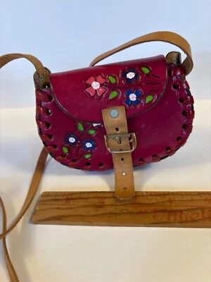 Flores infantis pequenas de couro trabalhadas à mão vintage 4" - Imagem 1 de 3