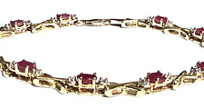 ADL 14K Yellow Gold Genuine Ruby Diamond XO Hugs Kisses Bracelet 7.9 Grams 7"