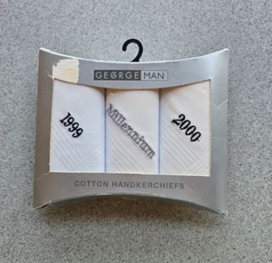 Vintage Hankie Mens Cotton Handkerchiefs Embroidered Millennium GeorgeMan READ - Picture 1 of 10