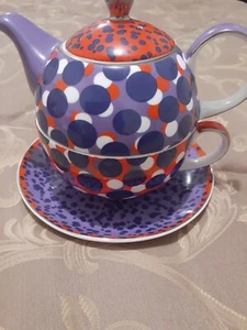 T2 tea for one purple spotted cup saucer and teapot - Picture 1 of 5