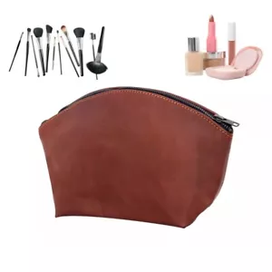 Brown Cosmetic Makeup Pouch Leather Makeup Bag Travel Wash Bag Beauty Gift - Picture 1 of 5