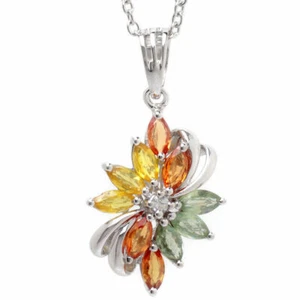 Multi Saphir & Diamant Anhänger Halskette 20" in Platin über Sterlingsilber  - Bild 1 von 4