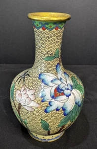 Chinesische Cloisonne Vase 7" schönes Blumen Vogel Motiv Vintage keine Beschädigungen - Bild 1 von 5