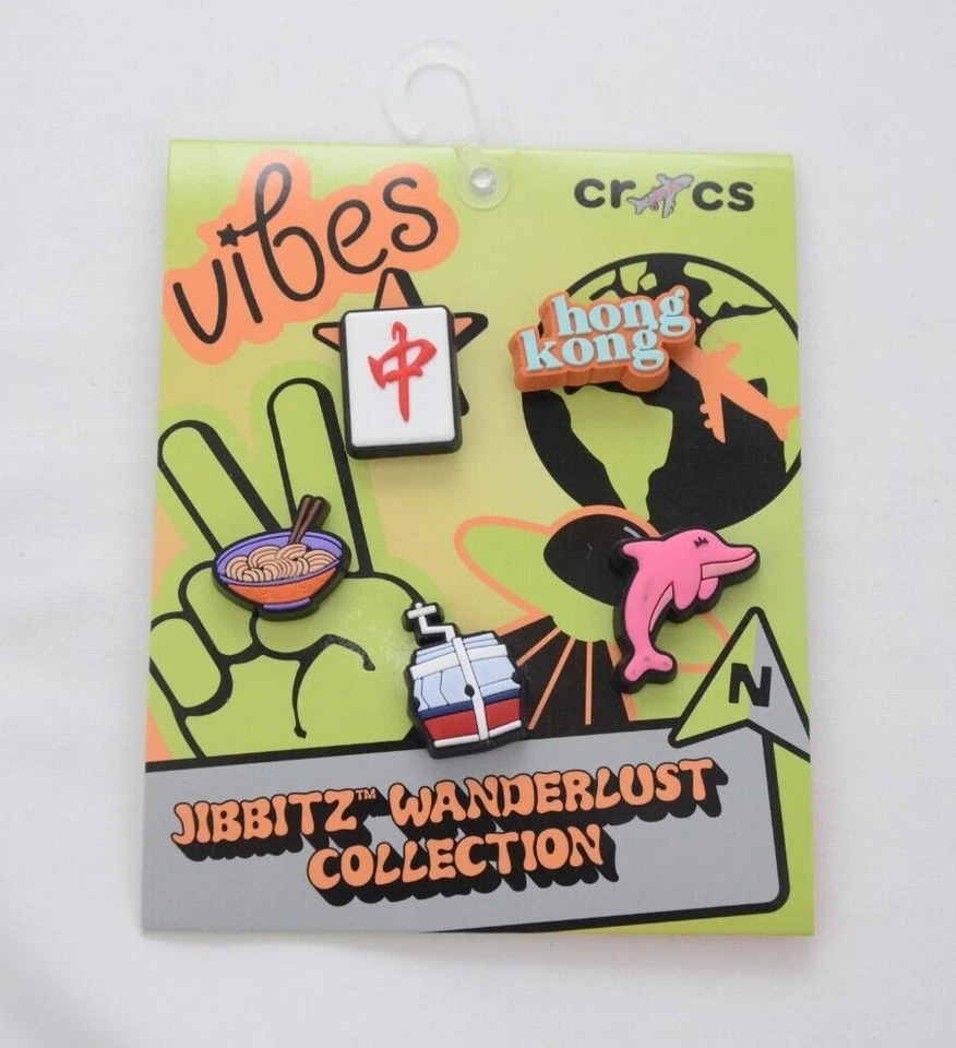 AUTHENTIC Crocs Hong Kong Wanderlust Jibbitz Charms 5-PACK Ramen Pink Dolphin..