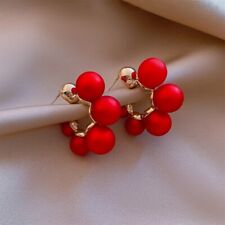 Red Round fashion Earrings Decor Stud curl womens girls gold gift Jewellery UK