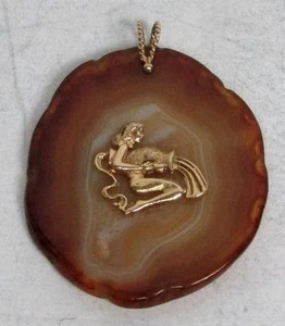 BEAUTIFUL 14K YELLOW GOLD & AGATE STONE PENDANT - Picture 1 of 5