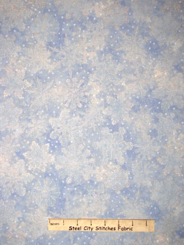 RJR FABRIC Christmas Snowflake Fabric By The Yard Blue Silver Snowflakes Cotton RJR Holiday