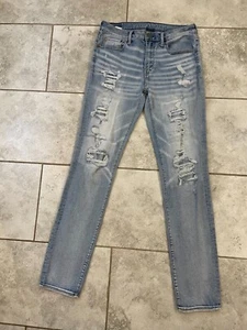 American Eagle Men's Airflex 360 Slim Blue Jeans Size 32x34 Distressed - Picture 1 of 12
