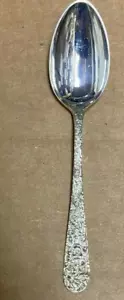 STIEFF ROSE STERLING SILVER FLATWARE 1 SERVING SPOON 7 7/8" HAND POLISHED 5 AV. - Picture 1 of 3