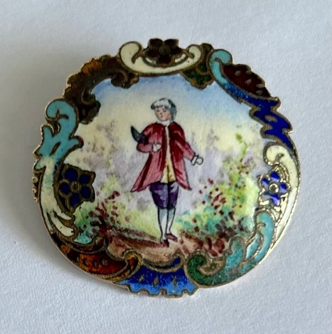 Antique Brass French Enamel "MAN FEEDING THE BIRDS"  Fabulous Border #1003 Cover