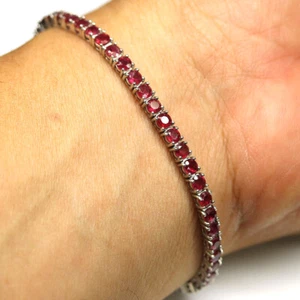 925 Sterling Silver Red Ruby Bracelet 9" White Gold Plated Mother's Day - Picture 1 of 5