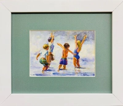 Lucelle Raad "Dançarinos de Surf" Assinado à Mão Crianças Litho Arte Praia Novo - Imagem 1 de 3