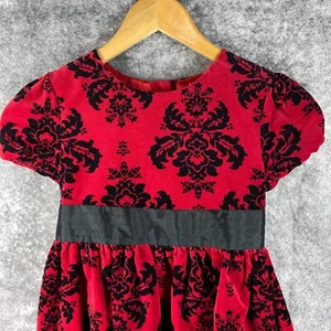 Hartstrings Dress Girls 7 Red Black Velvet Palampore Floral Ribbon Cotton Party - Picture 1 of 11