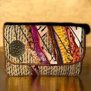 VTG Carlos Falchi Envelope Clutch Brown Exotic Leathers Patchwork Purse 80s USA - Picture 1 of 8