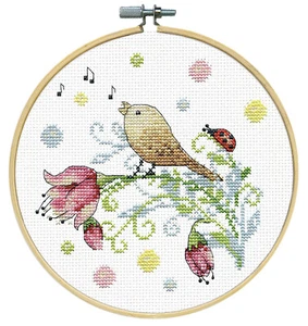 Cross Stitch Kit ~ Design Works Bird and Flowers w/8" Wood Hoop #DW7041 - Picture 1 of 3