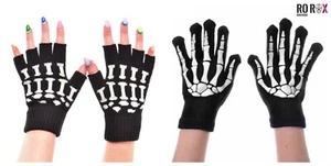 Poizen Industries Skeleton Gloves Bones Long Fingerless Goth Halloween Winter - Picture 1 of 5