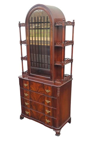Fine Petite Flame Mahogany Chippendale Style Dome Top Cabinet on 4 Drawer C1940s Cover
